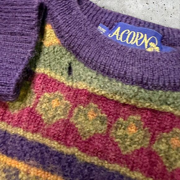 Vintage Acorn Pure Wool Sheep Sweater L Made in Great Britain Distressed Holes - Picture 7 of 14